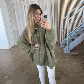 Oversized Strickjacke - Olive