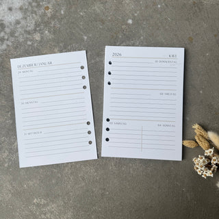 Kalender 2026 Einlagen A5 gelocht