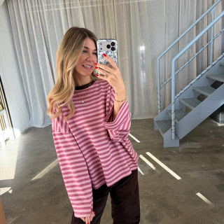 Oversize Longsleeve Stripes -  Berry x Rosa
