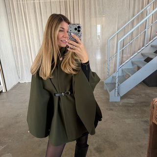 Langarm Poncho De Luxe - Olive (inkl. Gürtel)
