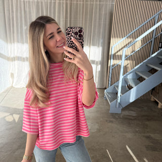 Oversize T-Shirt Stripes -  Neon Pink x Rosa