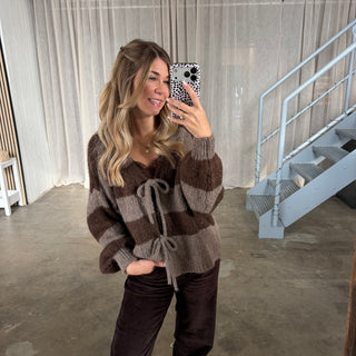 Strickjacke Bella - Taupe x Espresso