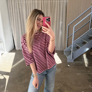 Oversize T-Shirt Stripes - Bordeaux x Rosa