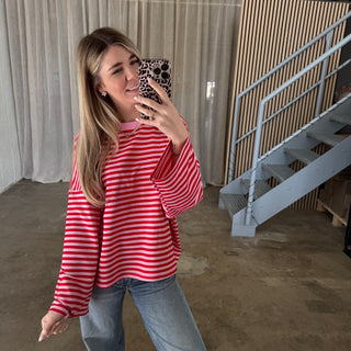 Oversize Longsleeve Stripes -  Rosa x Rot