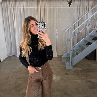 Spitzen Longsleeve SHEER - Schwarz