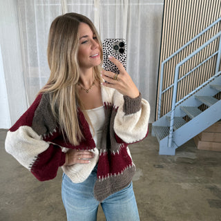Strickjacke Karos - Bordeaux