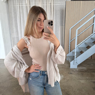Musselinbluse Oversize - Beige