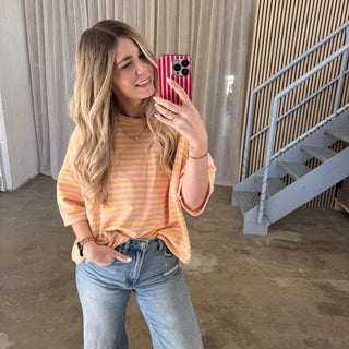 Oversize T-Shirt Stripes - Rosa x Gelb