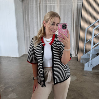 Short Stripes Strickjacke - Weiß x Schwarz