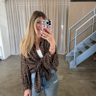 Oversize Musselinbluse Big Leo - Espresso