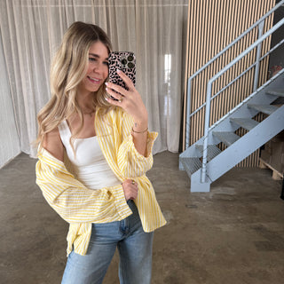 Oversize Musselinbluse Small Stripes - Butter Yellow