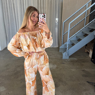 Off Shoulder Top Tropical - Creme Beige