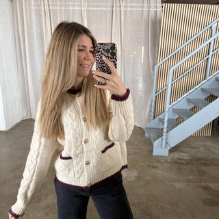 Strickjacke Tangled - Creme x Bordeaux