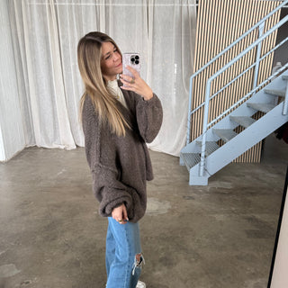 Chunky Oversize Strickjacke - Hellbraun