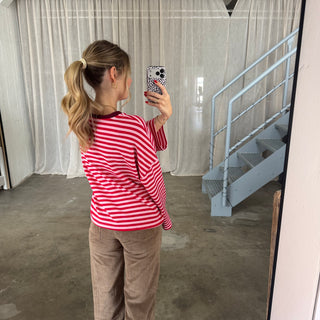 Oversize Longsleeve Stripes - Rosa x Rot