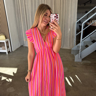 Musselinkleid Rosie - Big Stripes Neon