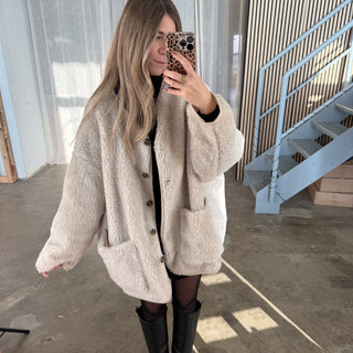 Oversized Teddy Jacke - Creme