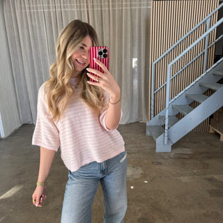 Strickshirt Small Stripes - Beige x Babyrosa