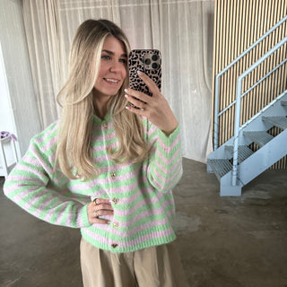 Hearts & Stripes Strickjacke - Rosa x Lime