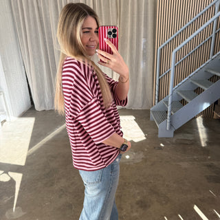 Oversize T-Shirt Stripes - Bordeaux x Rosa