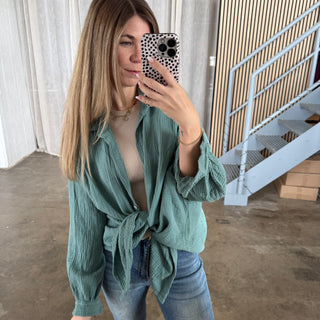 Musselinbluse Oversize - Salbei