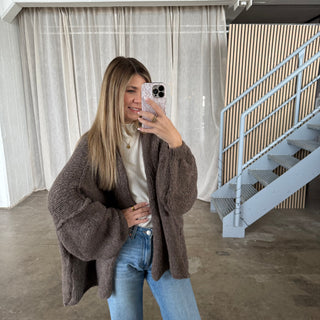 Chunky Oversize Strickjacke - Hellbraun