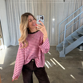 Oversize Longsleeve Stripes -  Berry x Rosa