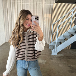 Stoff Pullunder Stripes - Taupe x Espresso
