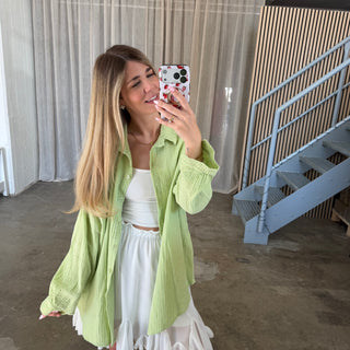 Oversize Musselinbluse - Lime