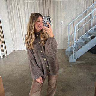 Oversized Strickjacke - Taupe