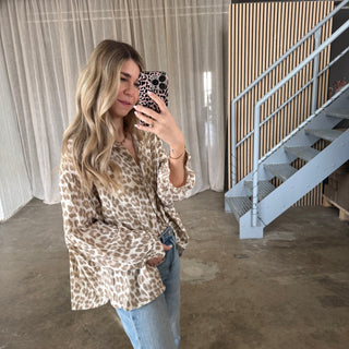 Oversize Musselinbluse Leo - Weiß x Beige
