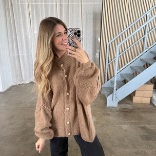 Oversized Strickjacke - Camel