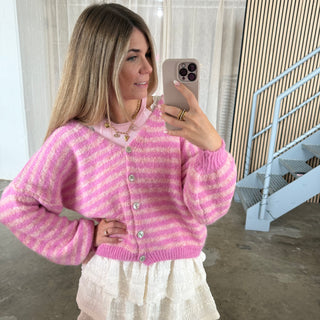 Stripes Strickjacke - Rosa x Pink