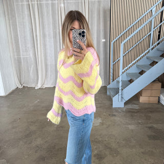 Pullover Soft Waves - Rosa x Gelb