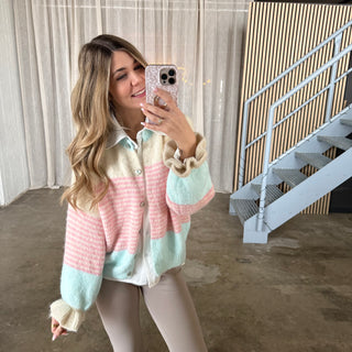 Cute Stripes Strickjacke 2.0 - Rosa x Babyblau