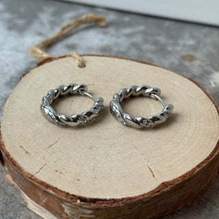 TWIST & DIAMOND Creolen | Strass Silber