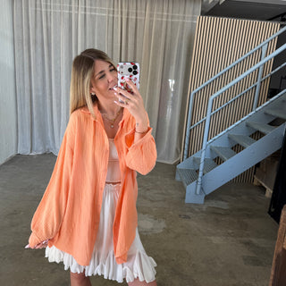 Oversize Musselinbluse - Hellorange