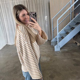 Oversize Longsleeve Stripes -  Beige x Coral