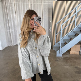 Oversized Strickjacke - Hellgrau