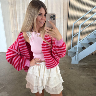 Stripes Strickjacke - Rosa x Rot