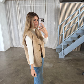 Button Teddy Weste - Camel