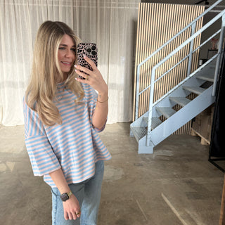 Oversize T-Shirt Stripes - Blau x Peach Rosa