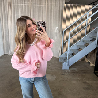 Spitzen Rüschen Pulli - Rosa