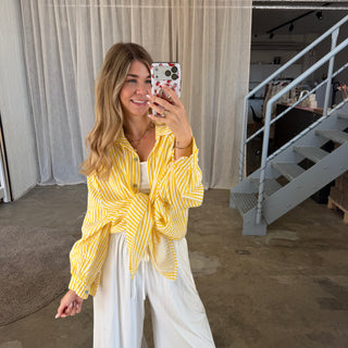 Oversize Musselinbluse Small Stripes - Gelb x Weiß