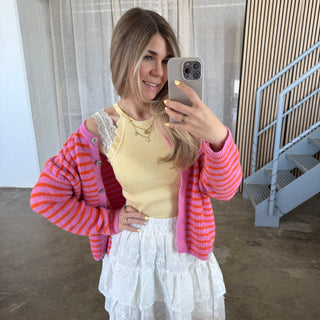 Strickjacke Small Stripes - Orange x Pink