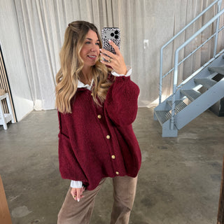 Oversized Strickjacke - Bordeaux