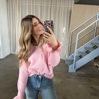 Spitzen Rüschen Pulli - Rosa