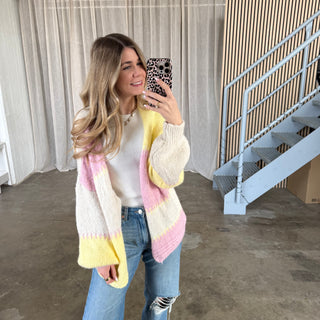 Strickjacke Karos - Rosa Gelb