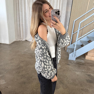 Leo Strickjacke offen - Grau x Weiß
