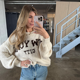 Pullover New York City - Creme x Braun